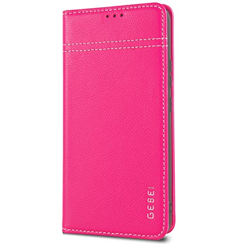 Hülle Echt Leder für Samsung Galaxy S21 FE 5G - Premium Echte Lederhülle mit Standfunktion und Kartenfach Flip Case Ledertasche Handyhülle Schutzhülle Klapphülle - Pink von Gebei