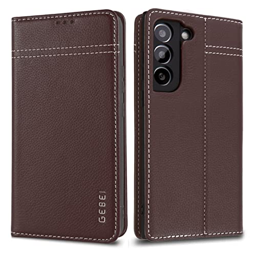 Hülle Echt Leder für Samsung Galaxy S22 5G - Premium Echte Lederhülle mit Standfunktion Kartenfach Magnetverschluss Flip Case Ledertasche Handyhülle Schutzhülle Klapphülle – Braun von Gebei