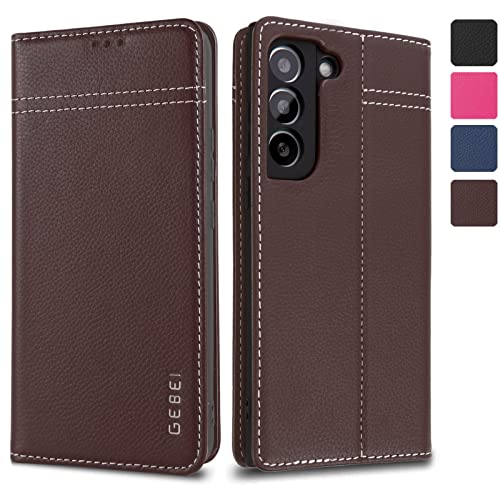 Hülle Echt Leder für Samsung Galaxy S22 Plus (S22+) 5G - Premium Echte Lederhülle mit Standfunktion Kartenfach Magnetverschluss Flip Case Ledertasche Handyhülle Schutzhülle Klapphülle – Braun von Gebei