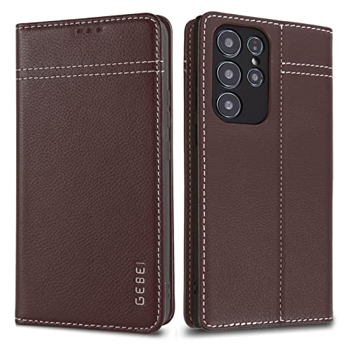 Hülle Echt Leder für Samsung Galaxy S22 Ultra 5G - Premium Echte Lederhülle mit Standfunktion und Kartenfach Flip Case Ledertasche Handyhülle Schutzhülle Klapphülle – Braun Hülle Echt Leder für Samsung Galaxy S22 Ultra 5G - Premium Echte Lederhülle mit Standfunktion und Kartenfach Flip Case Ledertasche Handyhülle Schutzhülle Klapphülle – Braun von Gebei