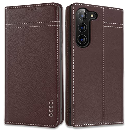 Hülle Echt Leder für Samsung Galaxy S23 5G - Premium Echte Lederhülle mit Standfunktion und Kartenfach Flip Case Ledertasche Handyhülle Schutzhülle Klapphülle - Braun von Gebei