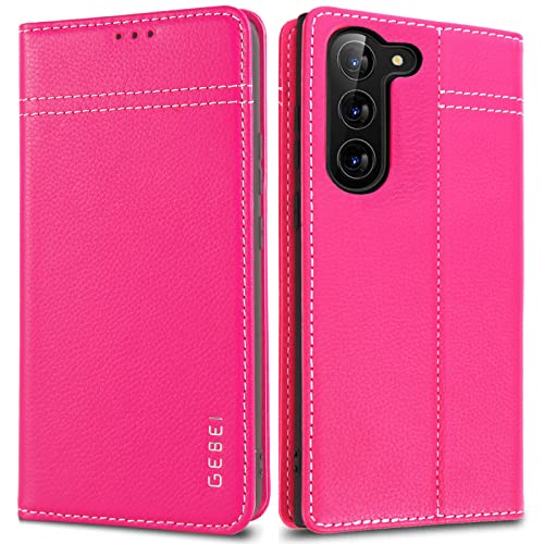 Hülle Echt Leder für Samsung Galaxy S23 5G - Premium Echte Lederhülle mit Standfunktion und Kartenfach Flip Case Ledertasche Handyhülle Schutzhülle Klapphülle - Pink von Gebei