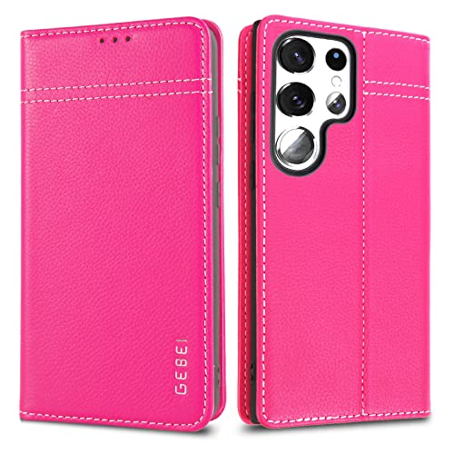 Hülle Echt Leder für Samsung Galaxy S23 Ultra 5G - Premium Echte Lederhülle mit Standfunktion und Kartenfach Flip Case Ledertasche Handyhülle Schutzhülle Klapphülle - Pink Hülle Echt Leder für Samsung Galaxy S23 Ultra 5G - Premium Echte Lederhülle mit Standfunktion und Kartenfach Flip Case Ledertasche Handyhülle Schutzhülle Klapphülle - Pink von Gebei