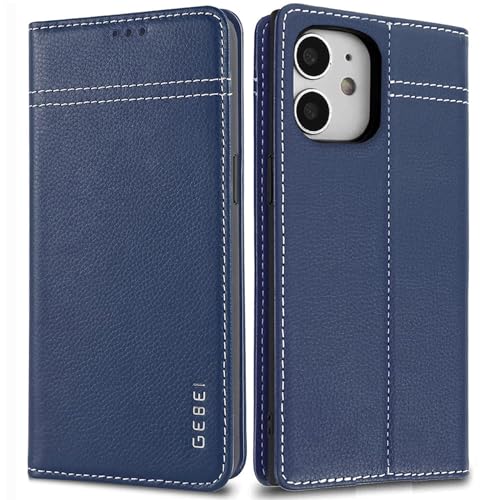 Hülle Echt Leder für iPhone 11 (6,1") - Premium Lederhülle Klapphülle mit Standfunktion und Kartenfächer Flip Case Ledertasche für iPhone 11-6,1 Zoll (Blau) von Gebei