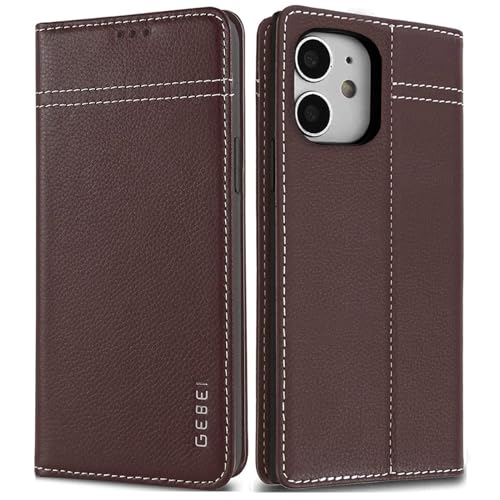 Hülle Echt Leder für iPhone 11 (6,1") - Premium Lederhülle Klapphülle mit Standfunktion und Kartenfächer Flip Case Ledertasche für iPhone 11-6,1 Zoll (Braun) von Gebei