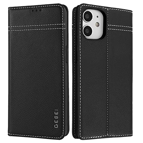 Hülle Echt Leder für iPhone 11 (6,1") - Premium Lederhülle Klapphülle mit Standfunktion und Kartenfächer Flip Case Ledertasche für iPhone 11-6,1 Zoll (Schwarz) von Gebei