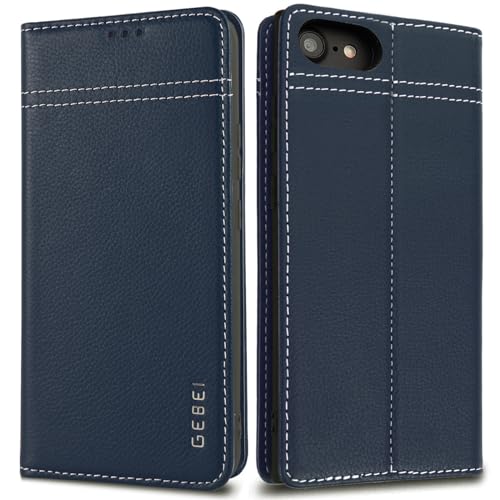 Hülle Echt Leder für iPhone 7/8/SE2020/SE2022 - Premium Klapphülle Magnetische Tasche mit Standfunktion und Kartenfächer Flip Case Ledertasche - Blau Hülle Echt Leder für iPhone 7/8/SE2020/SE2022 - Premium Klapphülle Magnetische Tasche mit Standfunktion und Kartenfächer Flip Case Ledertasche - Blau von Gebei