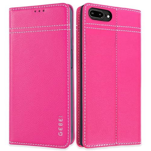Hülle Echt Leder für iPhone 7 Plus/8 Plus (5,5") - Premium Echte Lederhülle mit Standfunktion Kartenfach Magnetverschluss Flip Case Ledertasche Handyhülle Schutzhülle Klapphülle – Pink von Gebei