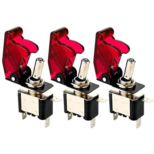 Gebildet® 3pcs Kippschalter Rot LED Licht Schalter 20A 12V-24VDC, EIN/AUS Wippschalter mit Metallhebel, SPST 3-pin Rocker Toggle Switch, zum Auto KFZ LKW Boot von Gebildet