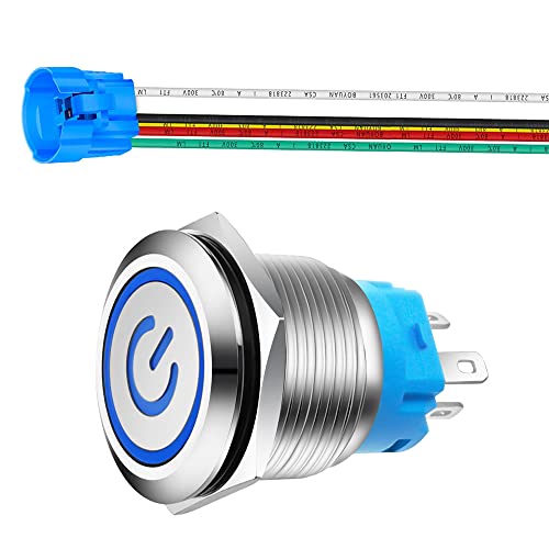Gebildet 0,87''/22mm Edelstahl Druckknopfschalter 230V AC 3A Betriebssymbol LED 1NO1NC SPDT An Aus Wasserdichter Kippschalter mit Kabelbuchse Stecker (Blau LED) von Gebildet