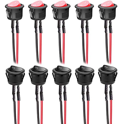 Gebildet 10pcs 10A/125V 6A/250VAC SPST Vorgelötet Runde Wippschalter,ON/Off 2Pins Rocker Kippschalter(Schwarz+Rot) von Gebildet