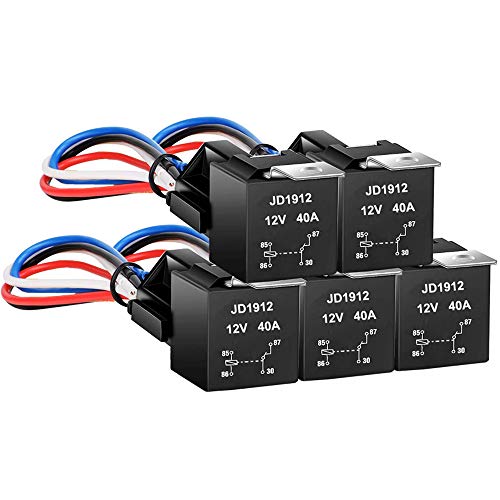 Gebildet 12V 40A SPST 4-Pin Auto Relais mit Steckdose, 4-Polig KFZ Fahrzeug Motor Relais mit Drähte,Umschalt Relais, Pack of 5 von Gebildet