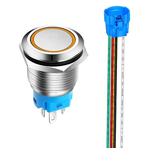 Gebildet 19mm Edelstahl Kurzzeitiger Drucktasten 12V-24V 5A LED 1NO1NC SPDT ON Off Wasserdichter Momentan Drück Knöpfe mit Steckdose Stecker (Orange LED) von Gebildet