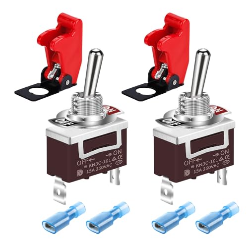 Gebildet 2Stück Kippschalter 12VDC 20A Sicherheitsabdeckung Marine Kippschalter 250VAC 15A Hochleistungs-SPST EIN/AUS 2-polig für Auto, Auto, LKW, Boot von Gebildet