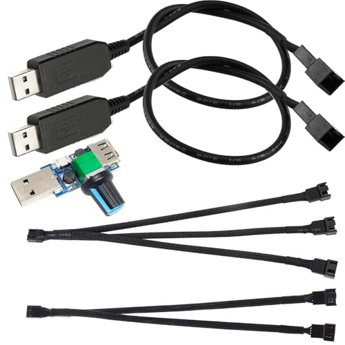 Gebildet 2Stück 12V Step-Up USB auf 3-polig/4-polig PWM 5V USB ummanteltes Lüfter-Netzteilkabel, Lüfter Windgeschwindigkeitsregler, 2Wege PWM Splitterkabel, 3Wege PWM Splitterkabel von Gebildet