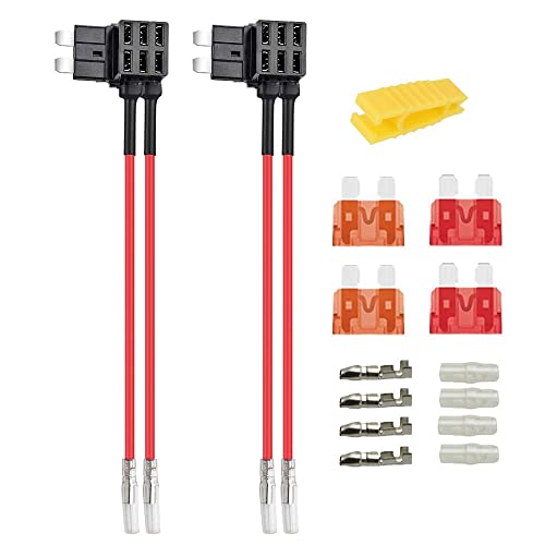 Gebildet 2pcs 12 V/24V Standard Dual-Port Sicherungsabgriff Add-a-Circuit, Mittlerer ATS Huckepack Flachsicherungshalter mit Doppeltem Kabelbaum, 4pcs Sicherung(5A/10A) und Sicherungsabzieher von Gebildet