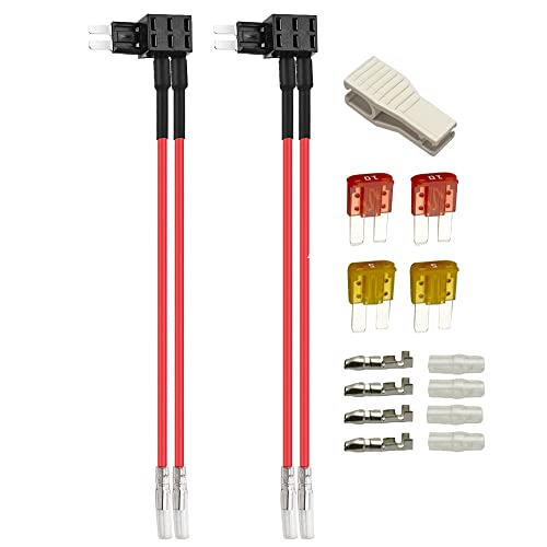 Gebildet 2pcs 12V/24V Micro 2 Dual-Port Sicherungsabgriff Add-a-Circuit, Micro 2 Huckepack Flachsicherungshalter mit Doppeltem Kabelbaum, 4pcs Micro 2 (5A/10A) Sicherung und Sicherungsabzieher von Gebildet