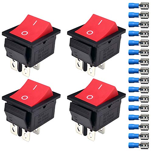 Gebildet 4Stück 12V-24V-48V-110V/20A, 220-230V/15A DPST 4 Pins 2 Positionen An/Aus Auto Boot Rot Wippschalter, 16Pcs Kabelanschlüssen Umschalten(KEINE LED) von Gebildet