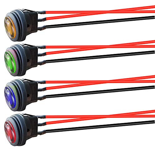Gebildet 4pcs 10A/12V-24VDC Vorverkabelt Kippschalter mit LED-licht,EIN-AUS SPST 3Polig Wasserdicht Runde Wippschalter,Taste Rocker Kippschalter für Auto Boot Lastwagen KFZ(Rot/Gelb/Blau/Grün) von Gebildet
