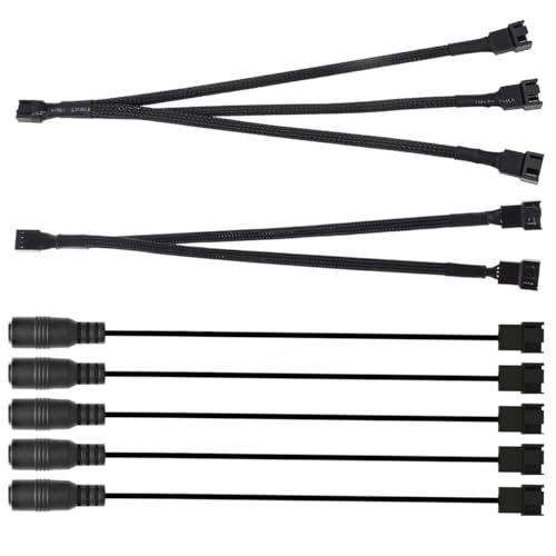 Gebildet 5Stück 5.5 x 2.1mm DC-Stecker auf 3-polig/4-polig PWM 5V USB Ummanteltes Lüfter-Netzteilkabel, Lüfter Windgeschwindigkeitsregler, 2Wege PWM-Splitterkabel, 3Wege PWM Splitterkabel von Gebildet