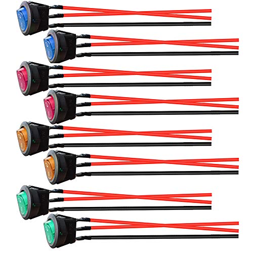 Gebildet 8pcs DC 12V-24V/10A Vorverkabelt Beleuchtet Runde Wippschalter,SPST EIN/Aus Kippschalter mit 4Farbe LED-licht für Auto Boot LKW von Gebildet