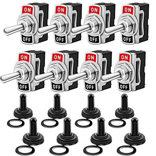 Gebildet Kippschalter 10A/12VDC, 6A/24VDC, EIN/AUS Wippschalter, SPST 2-pin Rocker Toggle Switch mit Wasserdicht Schutzkappe, zum Auto KFZ LKW Boot (8 Pack, Schwarz) von Gebildet