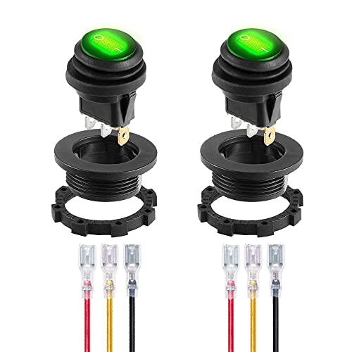 Gebildet Wasserdichter Grün LED Wippschalter mit Rundem Gehäuse 3-pin 12DC-20A/24VDC-10A für Kfz Auto LKW Wippschalter EIN/AUS -2Pack von Gebildet