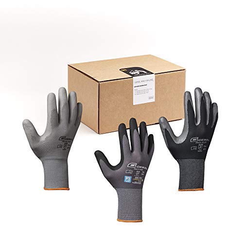 Gebol GOO Handschuhbox Werkstatt | Arbeitshandschuhe-Set mit 5x Montagehandschuhe, 5x Nitrilhandschuhe mit Noppen, 2x Mechanikerhandschuhe, 1x Schutzbrille | Für Herren | Größe XL (Gr 10) | 12 Paar von Gebol