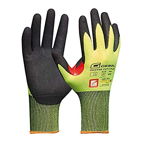 Gebol Master Cut C Plus, Arbeitshandschuhe aus Nitril, Schnittschutzhandschuhe mit verstärktem Daumen-Zeigefinger-Bereich, Unisex Nitrilhandschuhe, Schutz vor Öl & Nässe, Gr. XXL (Gr.11) Neon Gelb von Gebol