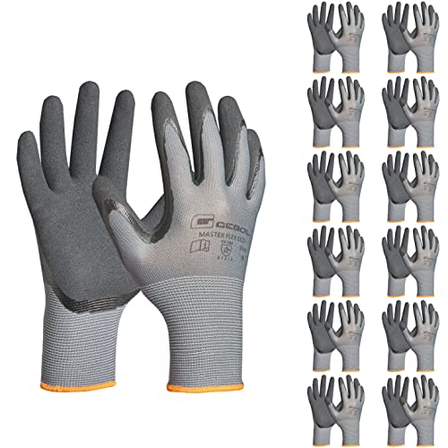 Gebol Master Flex Eco 12er Set | Arbeitshandschuhe mit Nitril-Beschichtung | sicherer Griff | Nitrilhandschuhe für Werkstatt & Garten | Damen und Herren | Größe XXL (Gr 11) | Grau | 12 Paar Multipack von Gebol