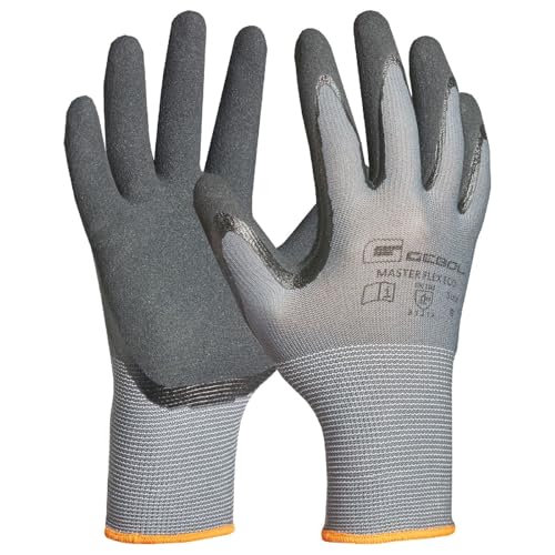 Gebol Master Flex Eco, Arbeitshandschuhe für Werkstatt & Garten, atmungsaktive Nitrilhandschuhe mit Schutz vor Öl & Nässe, Unisex Gartenhandschuhe mit sicherem Griff, Gr. M (Gr.8), Grau von Gebol