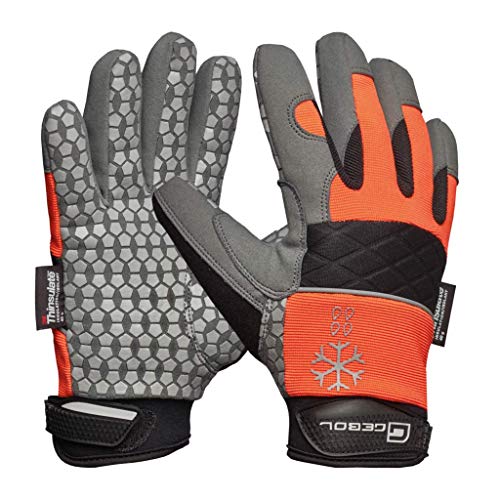 Gebol Master Thermo | Arbeitshandschuhe mit Nässeschutz-Membran und kälteisolierendem Futter für den Winter | Schutzhandschuhe im Leder-Look für Herren | Größe L (Gr 9) | Orange-Schwarz | 1 Paar von Gebol