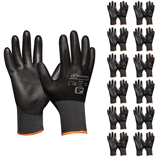 Gebol Micro Flex Touch 12er Set | Arbeitshandschuhe mit Touchfunktion | leichte Schutzhandschuhe mit Feingefühl | Damen und Herren | Größe XL (Gr 10) | Schwarz | 12 Paar Multipack von Gebol