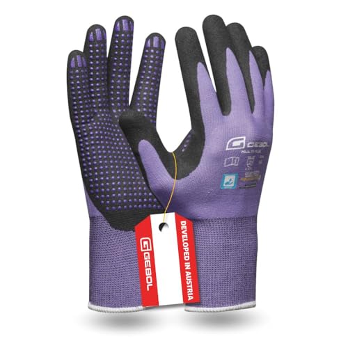 Gebol Multi Flex Lady | Arbeitshandschuhe mit Nitril-Beschichtung & Noppen | Nitrilhandschuhe dermatologisch getestet | Gartenhandschuhe mit Grip für Damen | Größe M (Gr 8) | Lila | 1 Paar von Gebol