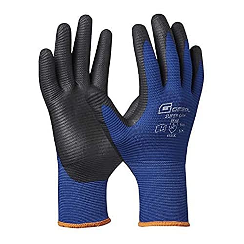 Gebol Super Grip | Arbeitshandschuhe mit abweisender Nitril-Beschichtung gegen Öle & Wasser | Nitrilhandschuhe mit gerilltem Trägergewebe | Für Damen & Herren | Größe M (Gr 8) | Blau-Schwarz | 1 Paar von Gebol