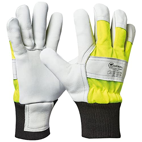 Gebol Worker Pro Thermo Comfort, Arbeitshandschuhe aus Leder, wasserabweisende Handschuhe Herren mit kälteisolierendem Futter für den Winter, Schutzhandschuhe Gr. XXL (Gr. 11), Gelb/Weiß von Gebol