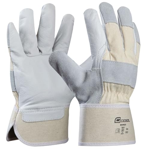 Gebol Worker | Robuste Arbeitshandschuhe aus Leder | Lederhandschuhe Herren | Größe XL (Gr 10,5) | Weiß | 1 Paar von Gebol