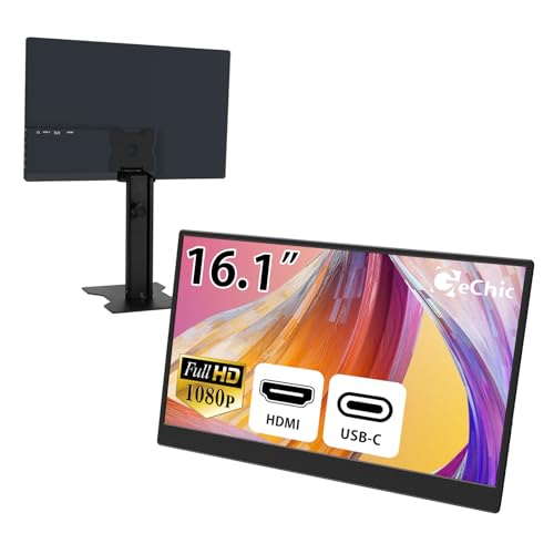Gechic Mobiler Monitor 16,1 Zoll M161H FHD Tragbarer Monitor für Laptop mit HDMI/USB-Typ-C-Anschlüssen, IPS Bildschirm VESA-Wandhalterung für Zweimontior/vertikaler dual Monitore von Gechic
