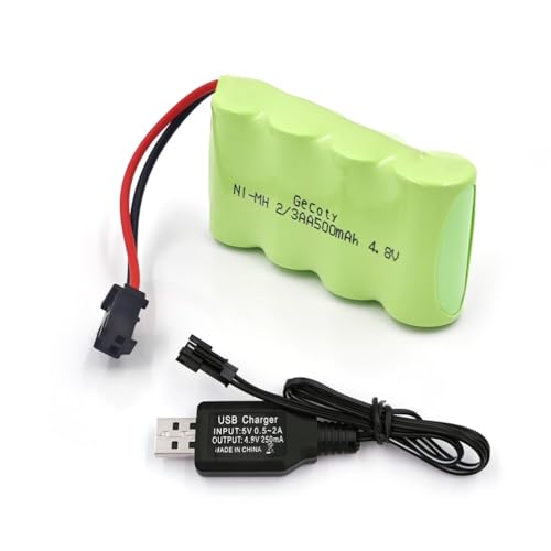 Gecoty® 4,8V Akku, 500mAh Wiederaufladbarer 2/3AA NiMH 4,8V Akkupack RC Auto Batterie mit SM Stecker für ferngesteuerten Autos, ferngesteuerten Booten, Notleuchten von Gecoty