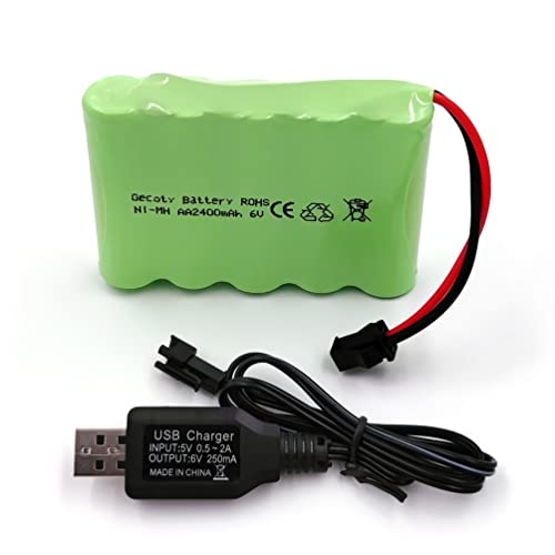 Gecoty® 6V NiMH Akku, 2400mAh wiederaufladbarer AA RC Batterie mit SM 2P Stecker und Ladekabel für Ferngesteuerte Auto, 4WD Geländewagen, RC Tank von Gecoty