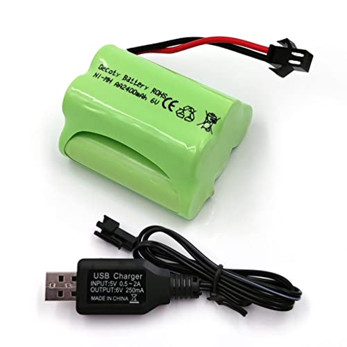 Gecoty® 6V NiMH Akku, Wiederaufladbare 2400mAh AA Batterie mit SM Stecker und Ladekabel für RC Truck, amphibisches ferngesteuertes Auto, Solarlicht, Bergmannslampe von Gecoty