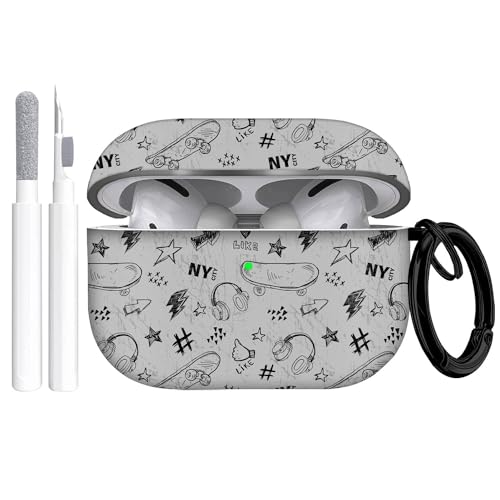 Gedicht Schutzhülle für Airpods Pro, niedliches cooles Skateboard-Muster, TPU, weiche Hüllen für Airpods Pro 1. Generation, stoßfest, für Airpods Pro 2019, mit Reinigungsset und Schlüsselanhänger, Gedicht Schutzhülle für Airpods Pro, niedliches cooles Skateboard-Muster, TPU, weiche Hüllen für Airpods Pro 1. Generation, stoßfest, für Airpods Pro 2019, mit Reinigungsset und Schlüsselanhänger, von Gedicht