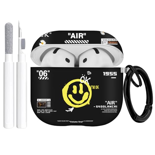 Gedicht Schutzhülle für Apple Airpods 4. Generation (2024), schützende TPU-Schutzhülle, robust, für Airpods 4. Generation, mit Reinigungsset und Schlüsselanhänger, für Damen und Herren, Smiley-Gesicht von Gedicht
