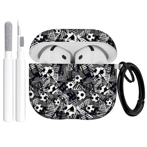 Gedicht Schutzhülle für Apple Airpods 4. Generation (2024), schützende TPU-Schutzhülle für Airpods 4. Generation, mit Reinigungsset und Schlüsselanhänger, für Damen und Herren, Fußball von Gedicht