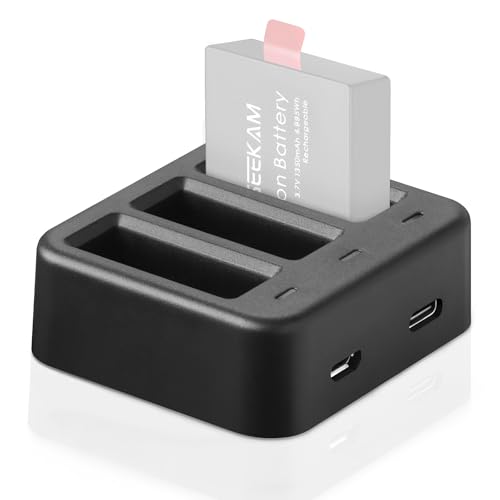 Akku-Ladegeräte für Action Cam, 3-Kanal-Ladegerät Kompatibel für AKASO EK7000/Brave4/V50x/Brave6, Rollei 372, Campark, Crosstour, APEMAN, EKEN, COOAU, Apexcam, SJ4000, PG1050, PG900, S009R, S009 von GeeKam