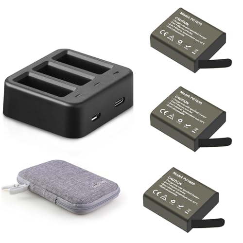 GEEKAM PG1050 Action Cam Akku, 3 x 1050mAh Wiederaufladbar Batterien mit 3-Kanal-Akku-Ladegerät für Crosstour/Victure/Apexcam/AKASO/APEMAN/Campark/GOOKAM/COOAU/SJ4000/PG900 von GeeKam