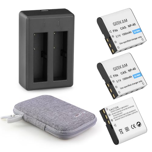 GeeKam CAS. NP-40 Akku, 1500mAh Wiederaufladbar Batterien (3 Stück) mit USB Ladegerät für Videokamera, Vlogging Kamera, Digital Camcorder Kompatibel mit Casio NP-40 (Nicht für Fuji NP40) von GeeKam