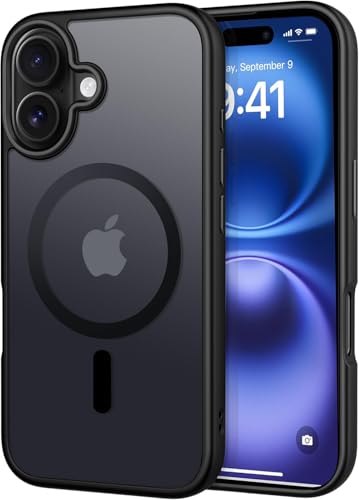GeeKe Schutzhülle für iPhone 16, 15,5 cm, magnetisch, MagSafe-kompatibel, verbesserter 360°-Kameraschutz, [4,2 m Falltest in Militärqualität], stoßfest, ultradünn, durchscheinend, matt, harte von GeeKe