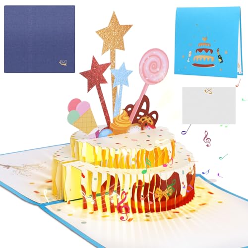 GeeRic 3D Pop Up Grußkarten Geburtstag, Geburtstagskarte mit Lichtern und Musik LED Licht Kerze Geburtstagskarten für Frau, Beste Freundin, Kinder, Ehefrau, Schwester von GeeRic