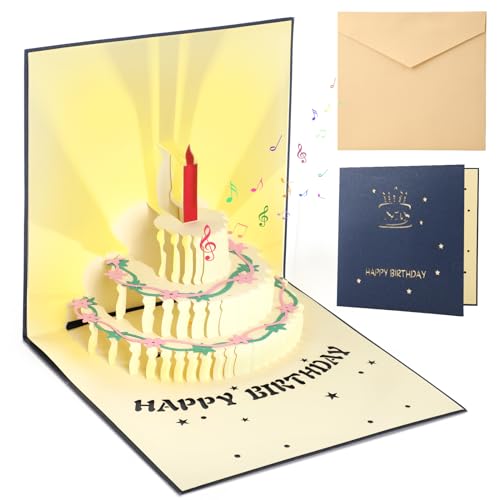 GeeRic 3D Pop Up Grußkarten Geburtstag, Geburtstagskarte mit Lichtern und Musik LED Licht Kerze Geburtstagskarten für Frau, Beste Freundin, Kinder, Ehefrau, Schwester von GeeRic